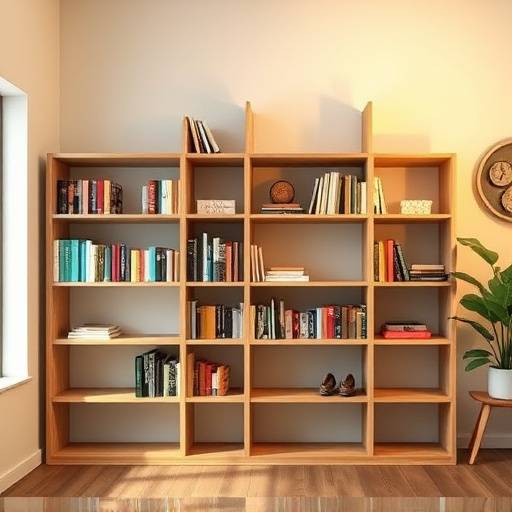 Estante de livros modular com prateleiras ajustáveis.
